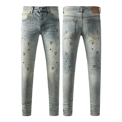 Purple Brand Rhinestone P Logo Slim Jeans 9127