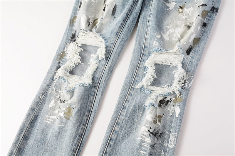 Purple Brand Paint Brush Knee Rip Slim Jeans 9100