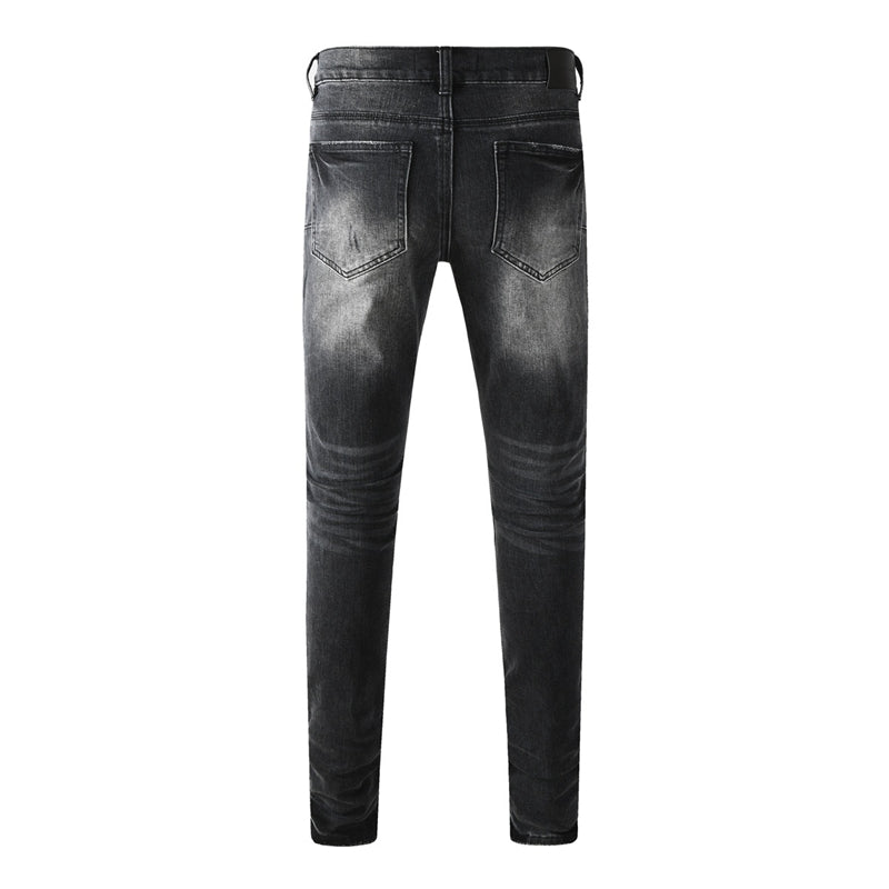 Purple Brand Black Gray Multi-Patch Ripped Jeans 9135