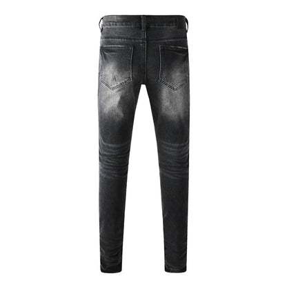 Purple Brand Black Gray Multi-Patch Ripped Jeans 9135